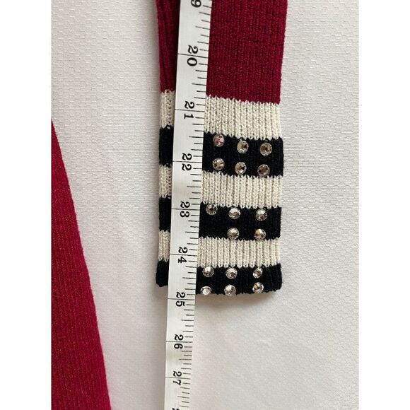 Vintage Womens Long Sleeve Embellished Stones Ribbed Stretch Skater Dress Red - Picture 9 of 10